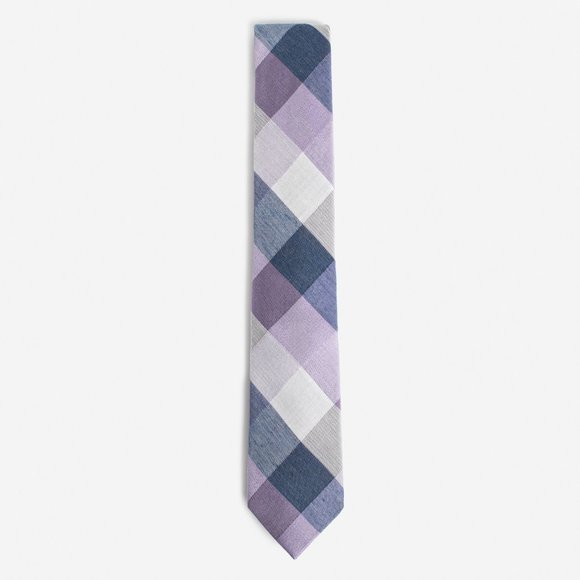 Other - Blue Purple Narrow Check Print Silk Tie